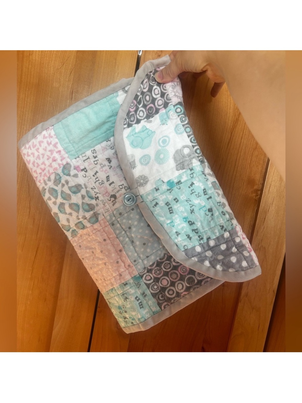 Handmade gender neutral Patchwork Baby Quilt changing pad travel baby essential